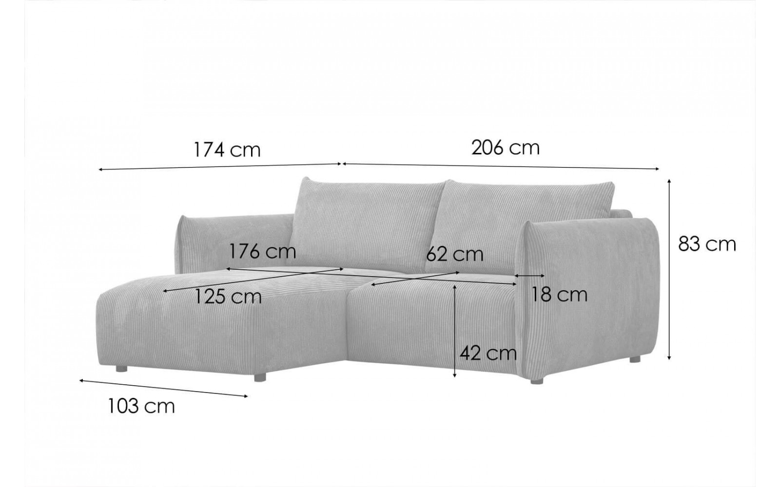 Ecksofa links 3-Sitzer TAUER Ecksofa 200cm