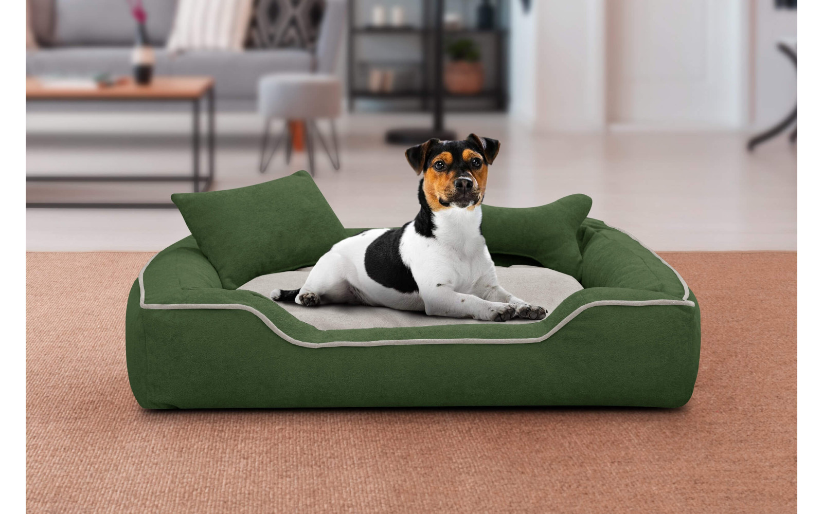 Hundebett & Katzenbett 100x80 cm Grün-Beige | Modell Bonnie | Wozimo