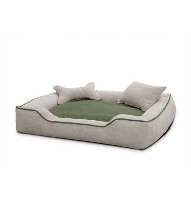 Hundebett / Katzenbett 100 x 80 cm hellbeige + grün BONNIE