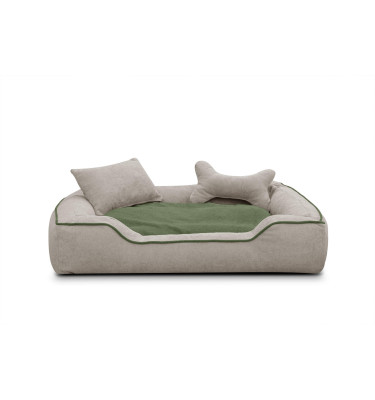 Hundebett / Katzenbett 100 x 80 cm hellbeige + grün BONNIE