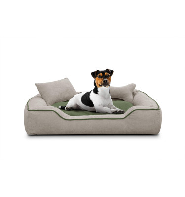 Hundebett / Katzenbett 100 x 80 cm hellbeige + grün BONNIE