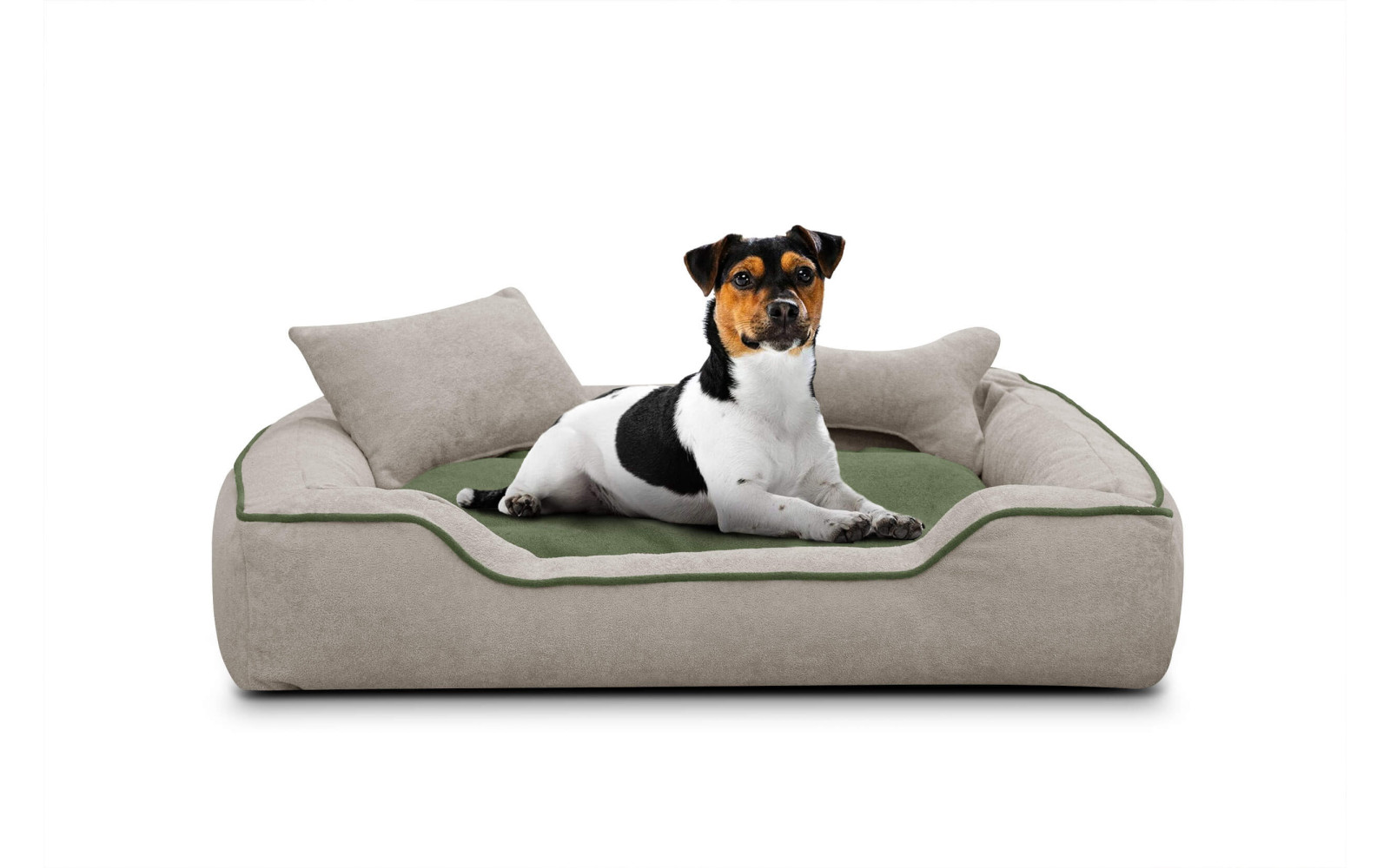 Hundebett / Katzenbett 100 x 80 cm hellbeige + grün BONNIE