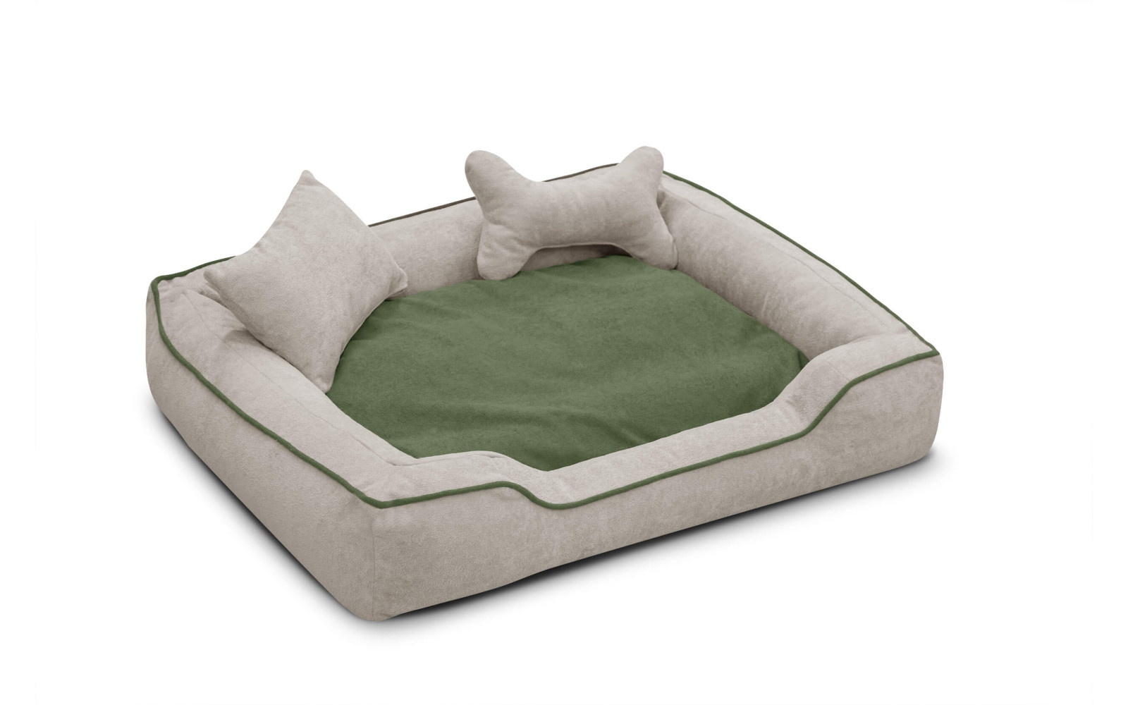 Hundebett / Katzenbett 100 x 80 cm hellbeige + grün BONNIE