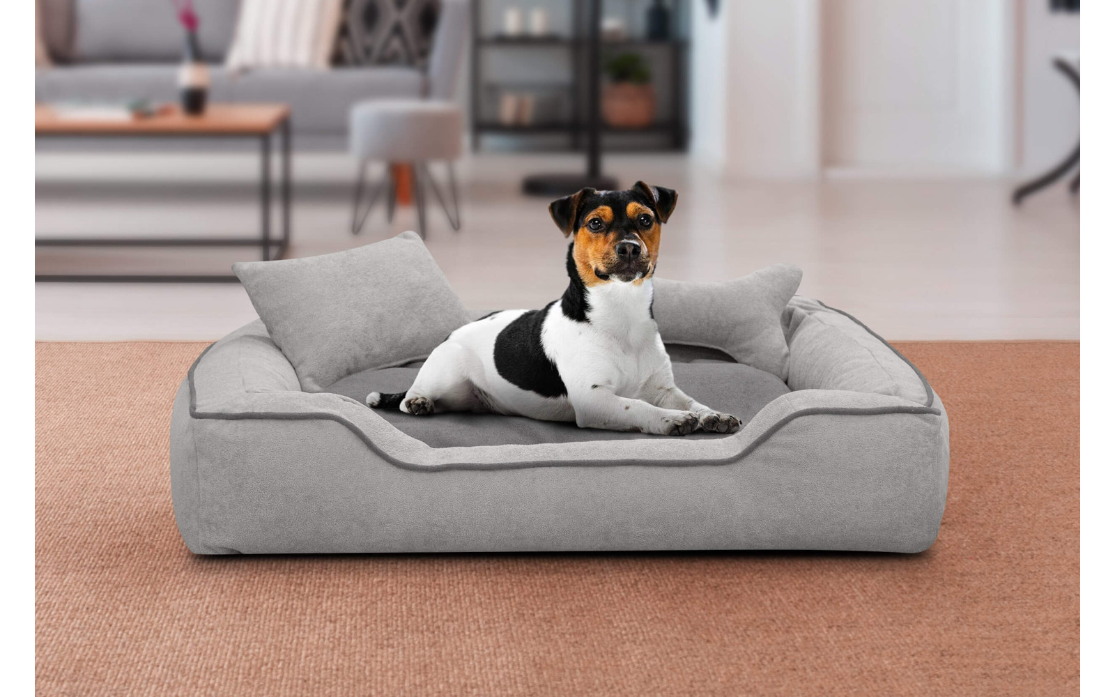 Hundebett / Katzenbett 100 x 80 cm hellgrau + grau BONNIE