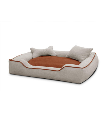 Hundebett & Katzenbett 100x80 cm Beige-Rot | Modell Bonnie | Wozimo