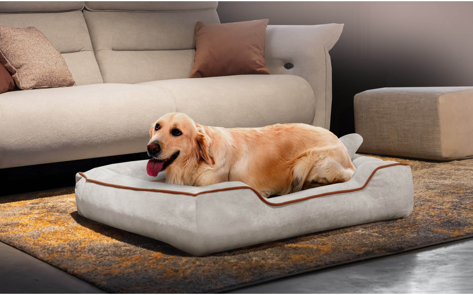 Hundebett & Katzenbett 100x80 cm Beige-Rot | Modell Bonnie | Wozimo