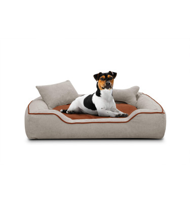 Hundebett & Katzenbett 100x80 cm Beige-Rot | Modell Bonnie | Wozimo