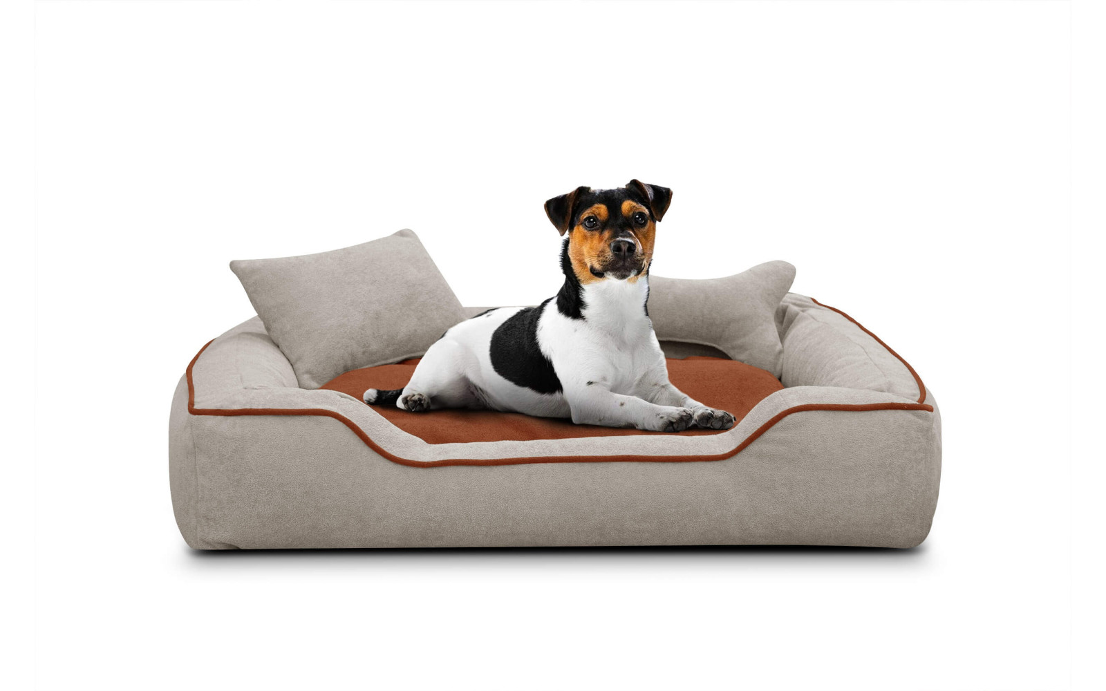 Hundebett & Katzenbett 100x80 cm Beige-Rot | Modell Bonnie | Wozimo