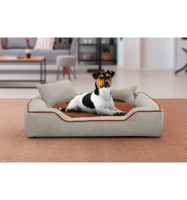 Hundebett & Katzenbett 100x80 cm Beige-Rot | Modell Bonnie | Wozimo
