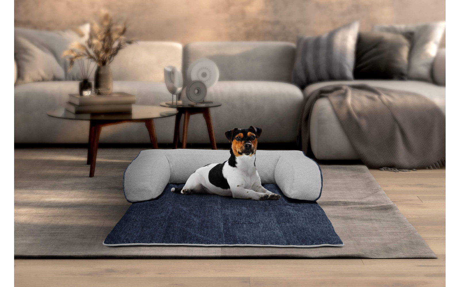 Hundebett & Katzenbett 100x120 cm Blau-Grau | Modell Dina | Wozimo