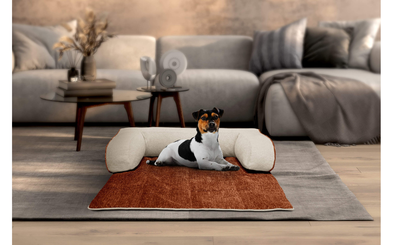 Hundebett / Katzenbett 100 x 120 cm orange + hellbeige DINA