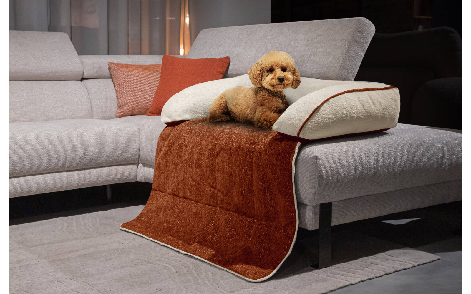 Hundebett / Katzenbett 100 x 120 cm orange + hellbeige DINA