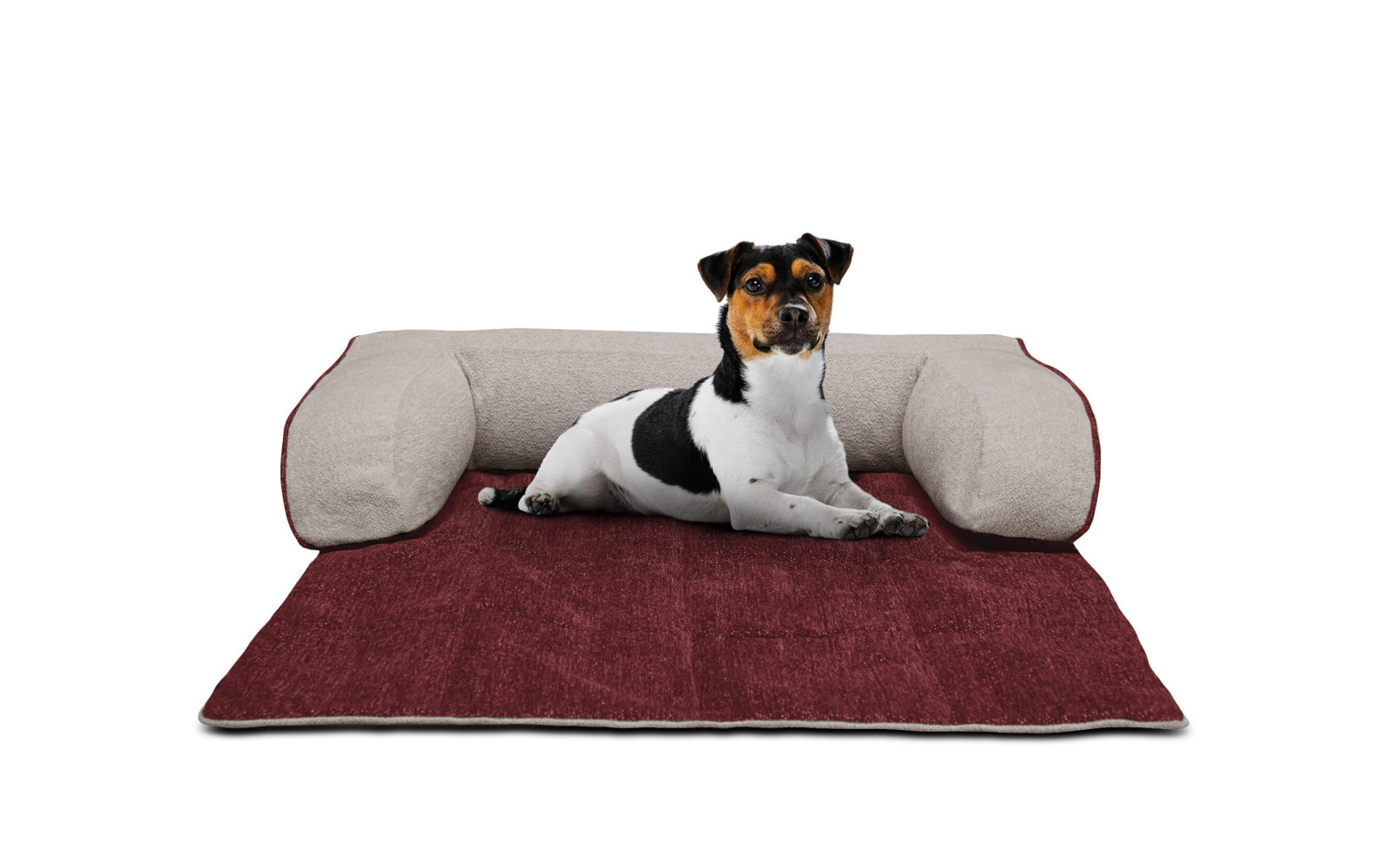 Hundebett / Katzenbett 100 x 120 cm rot + beige DINA