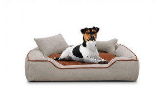 Hundebett / Katzenbett 100 x 80 cm hellbeige + rot BONNIE