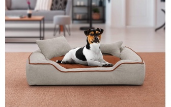 Hundebett / Katzenbett 100 x 80 cm hellbeige + rot BONNIE