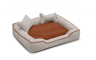 Hundebett / Katzenbett 100 x 80 cm hellbeige + rot BONNIE