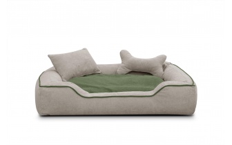 Hundebett / Katzenbett 100 x 80 cm hellbeige + grün BONNIE