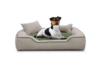 Hundebett / Katzenbett 100 x 80 cm hellbeige + grün BONNIE