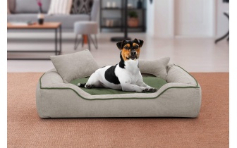 Hundebett / Katzenbett 100 x 80 cm hellbeige + grün BONNIE