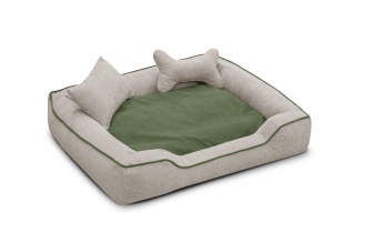 Hundebett / Katzenbett 100 x 80 cm hellbeige + grün BONNIE