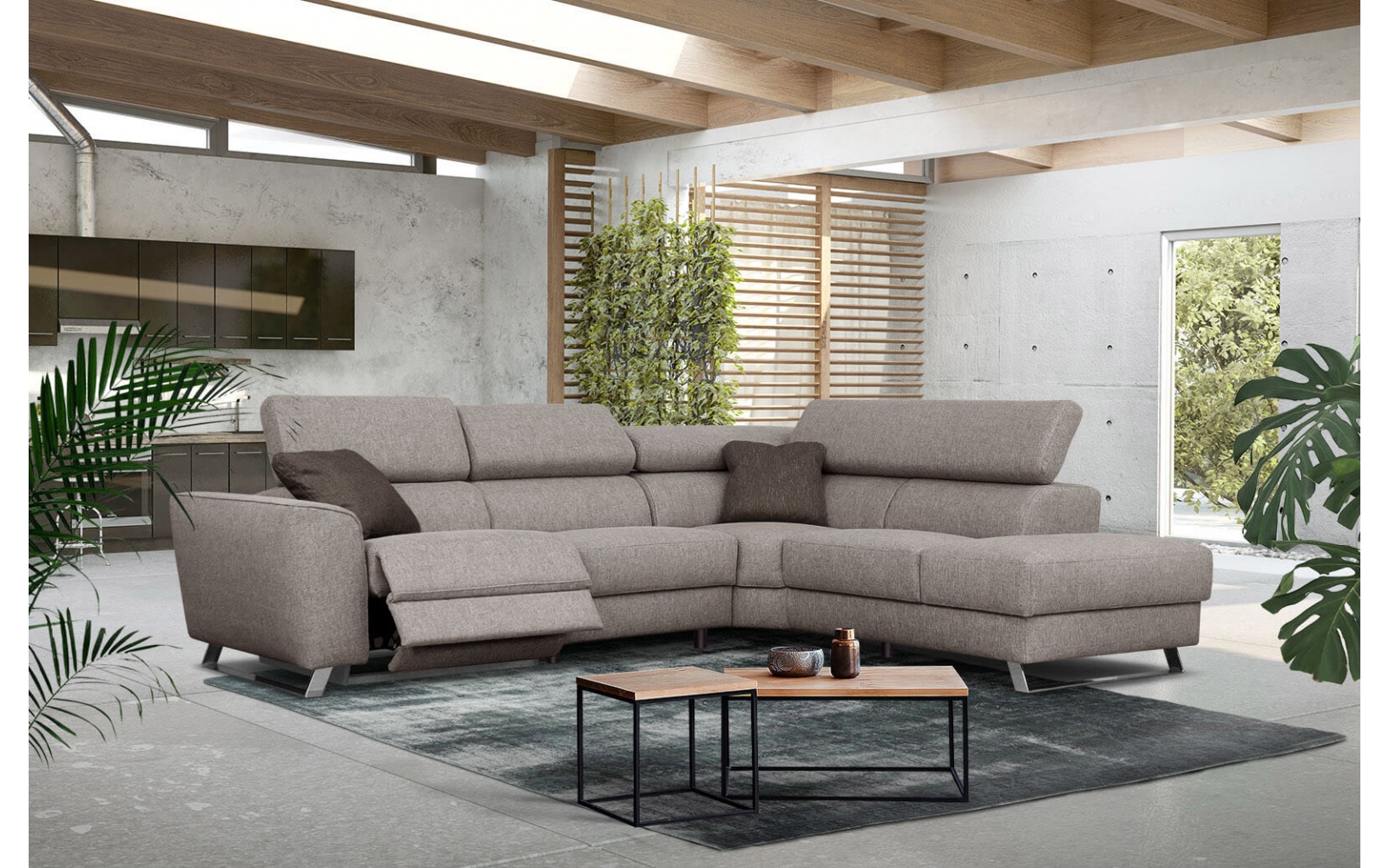 Ecksofa rechts mit Relaxfunktion 5-Sitzer STEGEN