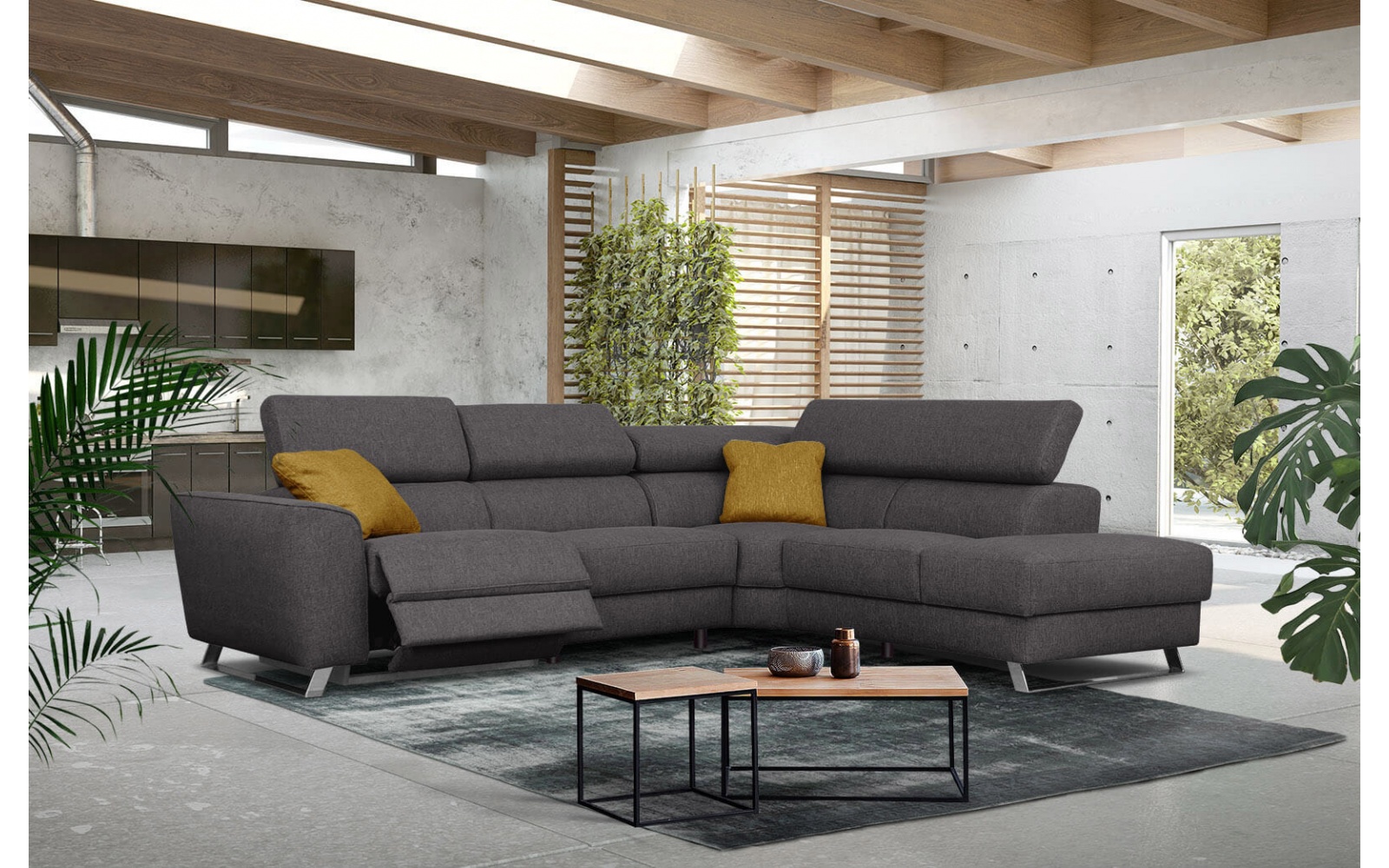 Ecksofa rechts mit Relaxfunktion 5-Sitzer STEGEN