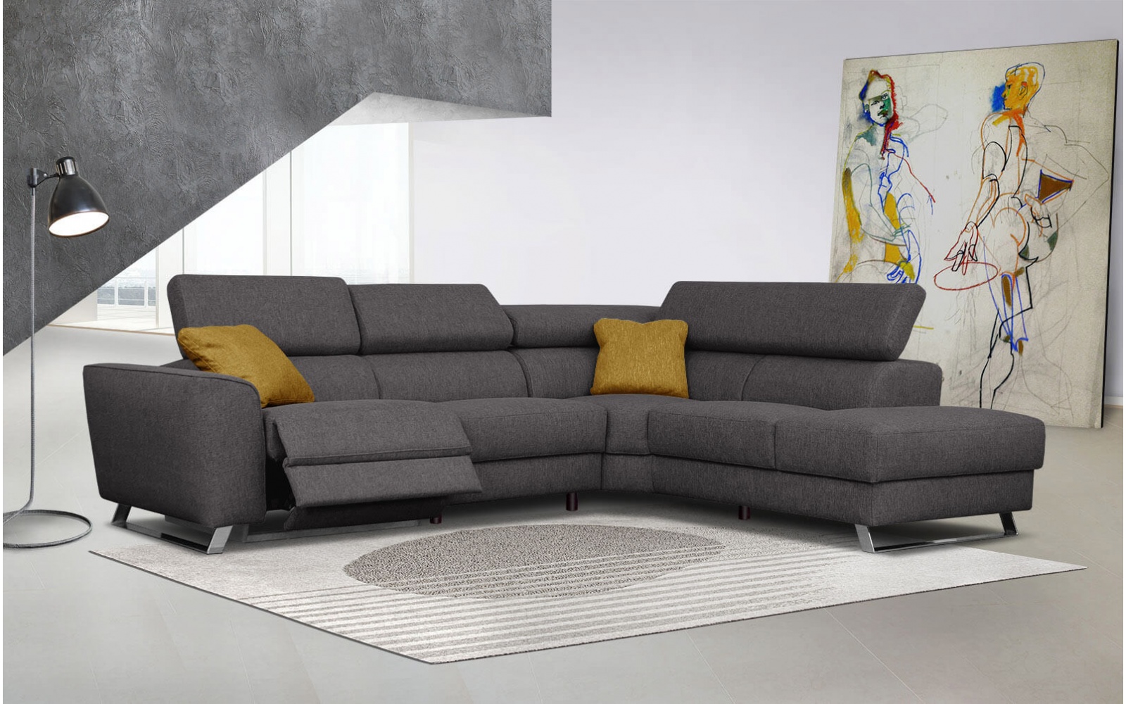 Ecksofa rechts mit Relaxfunktion 5-Sitzer STEGEN