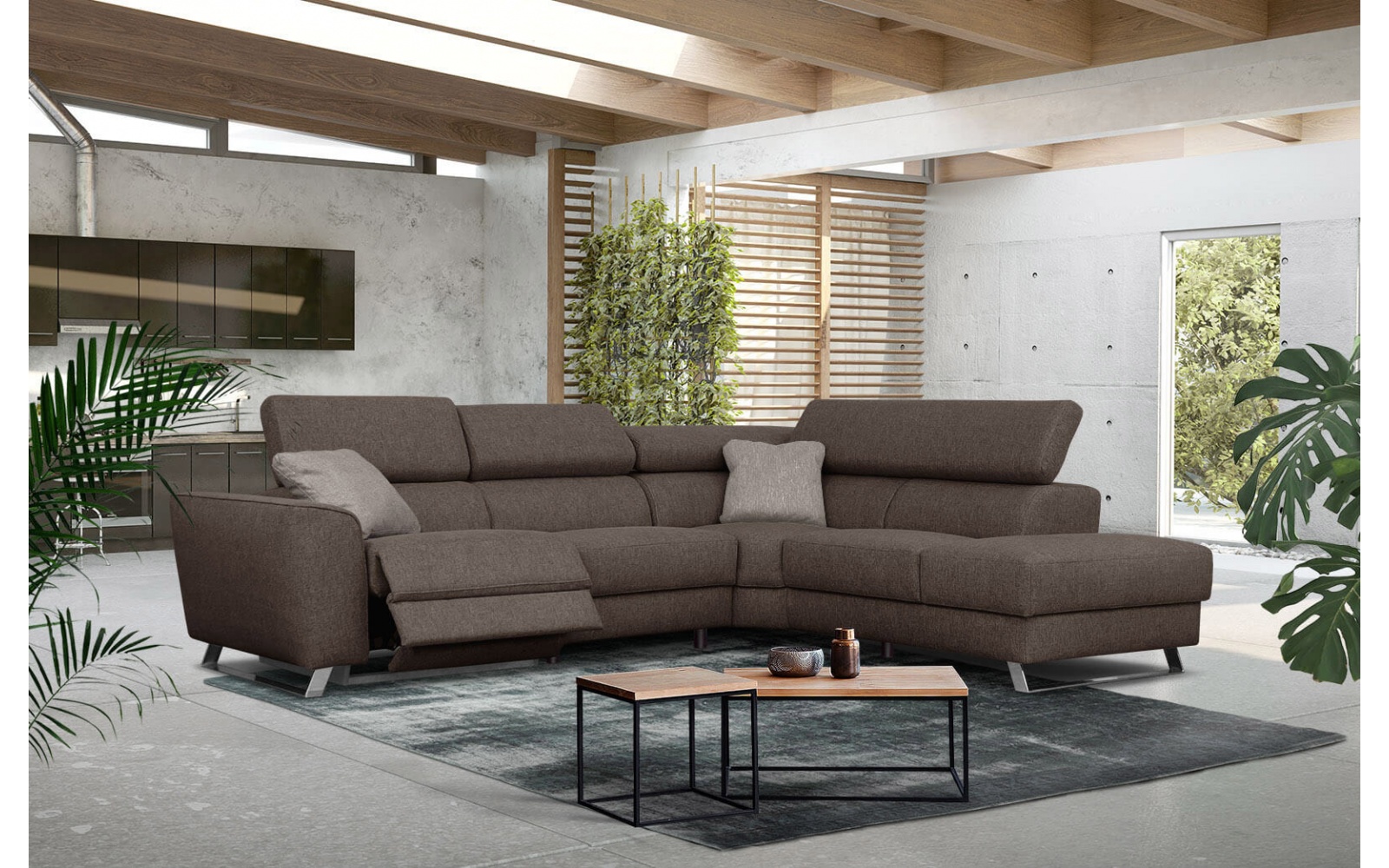 Ecksofa rechts mit Relaxfunktion 5-Sitzer STEGEN