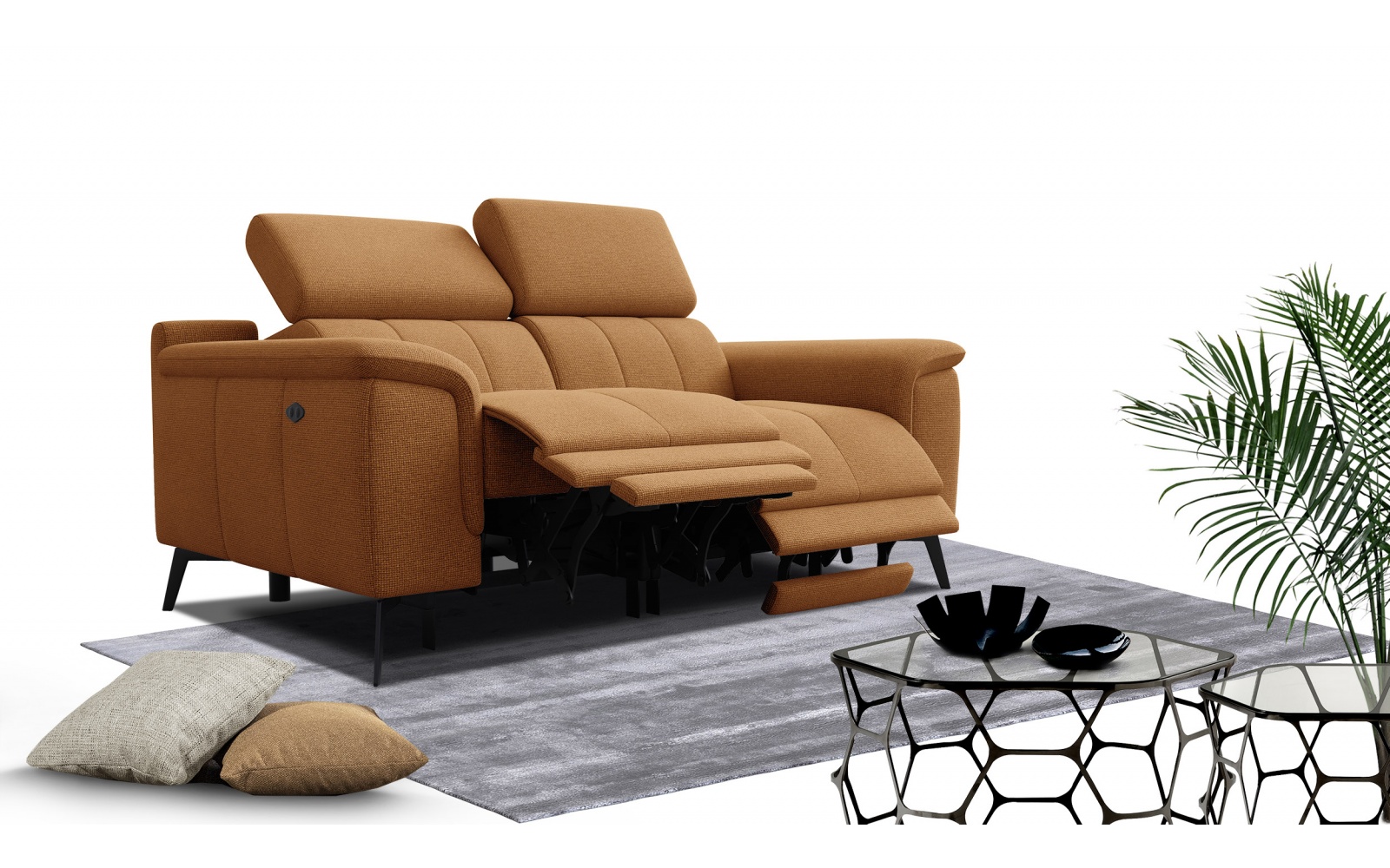 2-Sitzer Relaxsofa mit zwei Relaxfunktionen FIERO FARBE Orange (Arano 07)