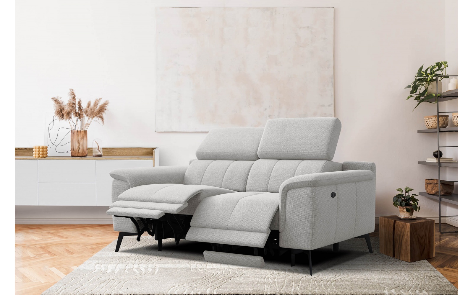 2-Sitzer Relaxsofa mit zwei Relaxfunktionen FIERO FARBE Hellgrau (Arano 15)