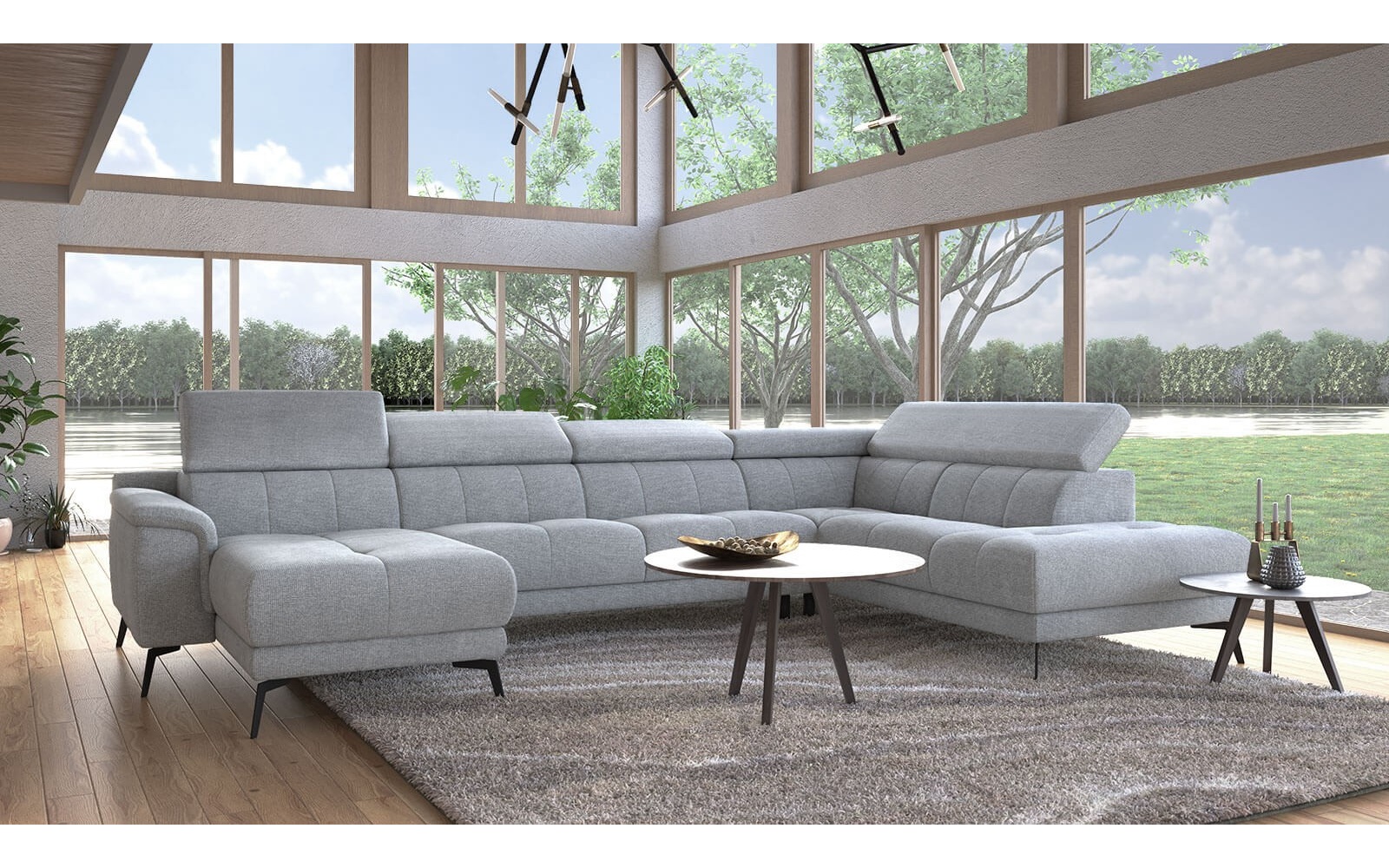 Wohnlandschaft U-Form rechts mit verstellbaren Kopfstützen FIERO