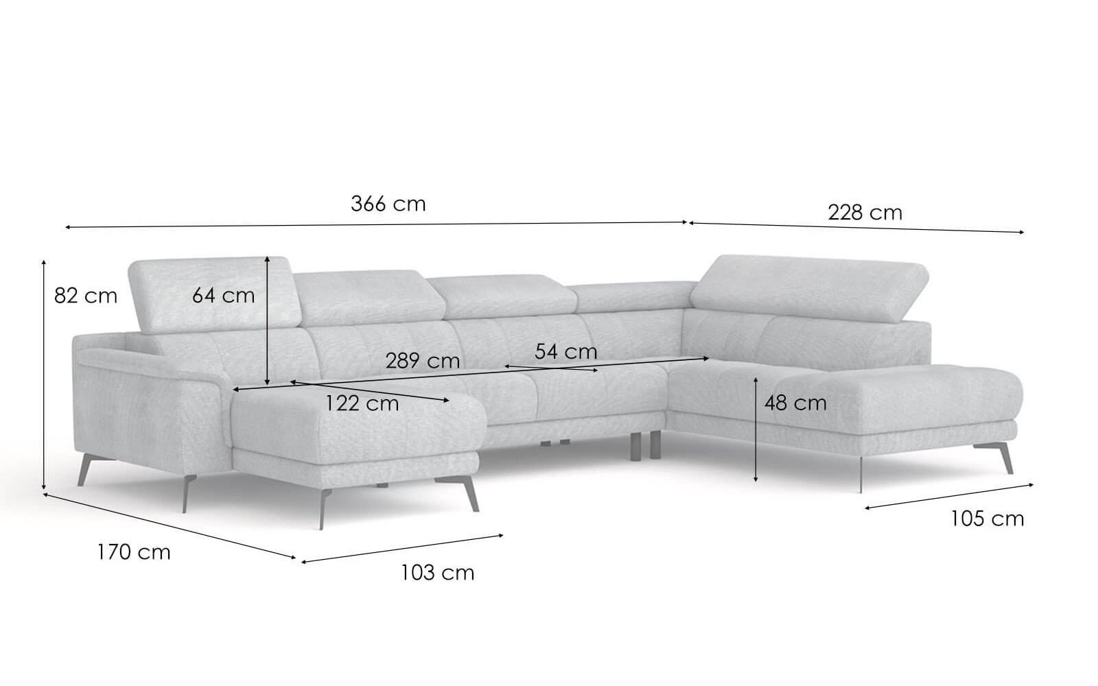 Wohnlandschaft U-Form rechts mit verstellbaren Kopfstützen FIERO