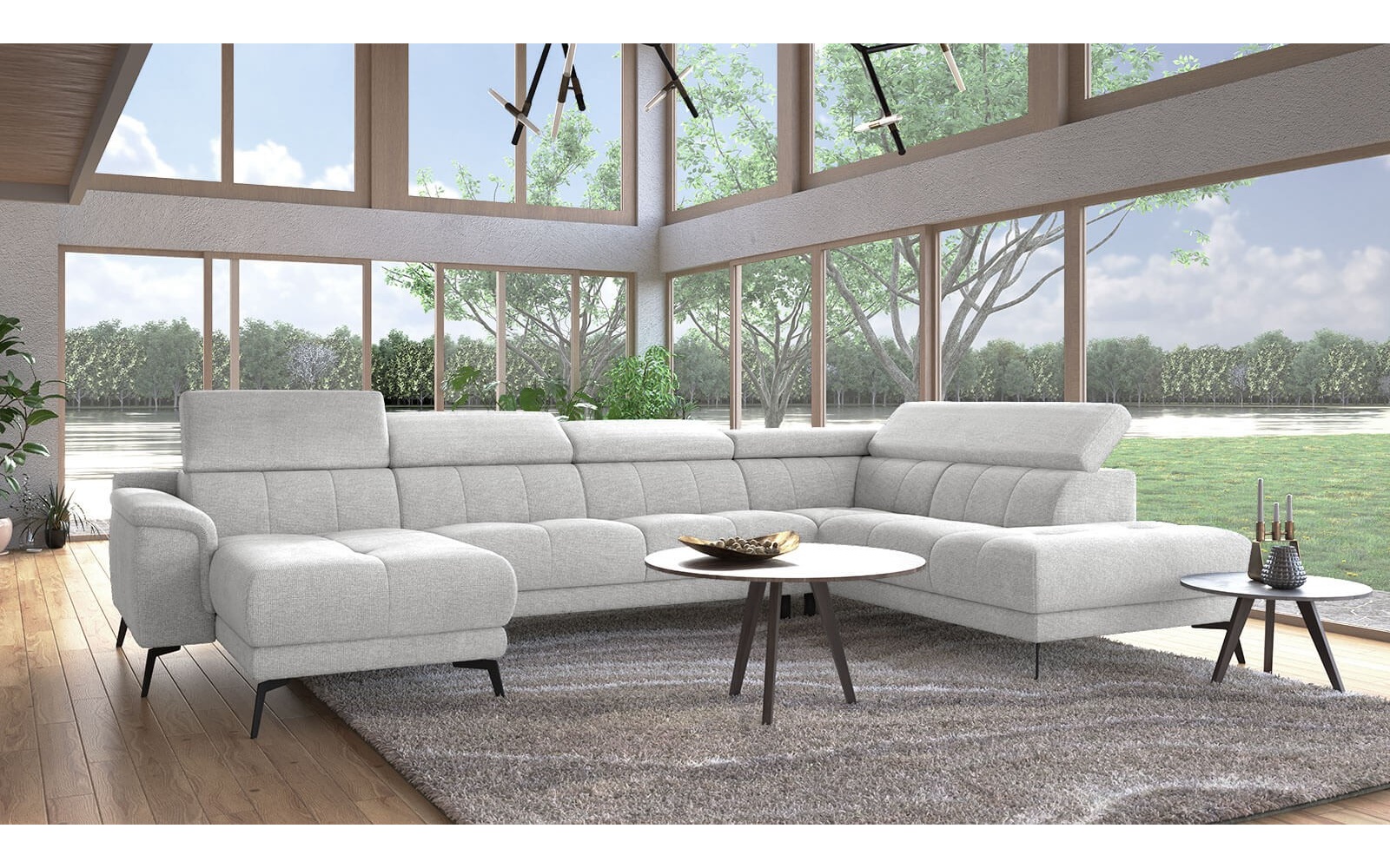 Wohnlandschaft U-Form rechts mit verstellbaren Kopfstützen FIERO