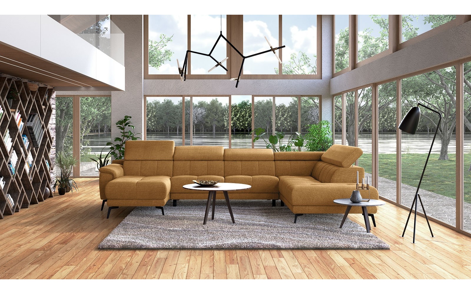 Wohnlandschaft U-Form rechts mit verstellbaren Kopfstützen FIERO