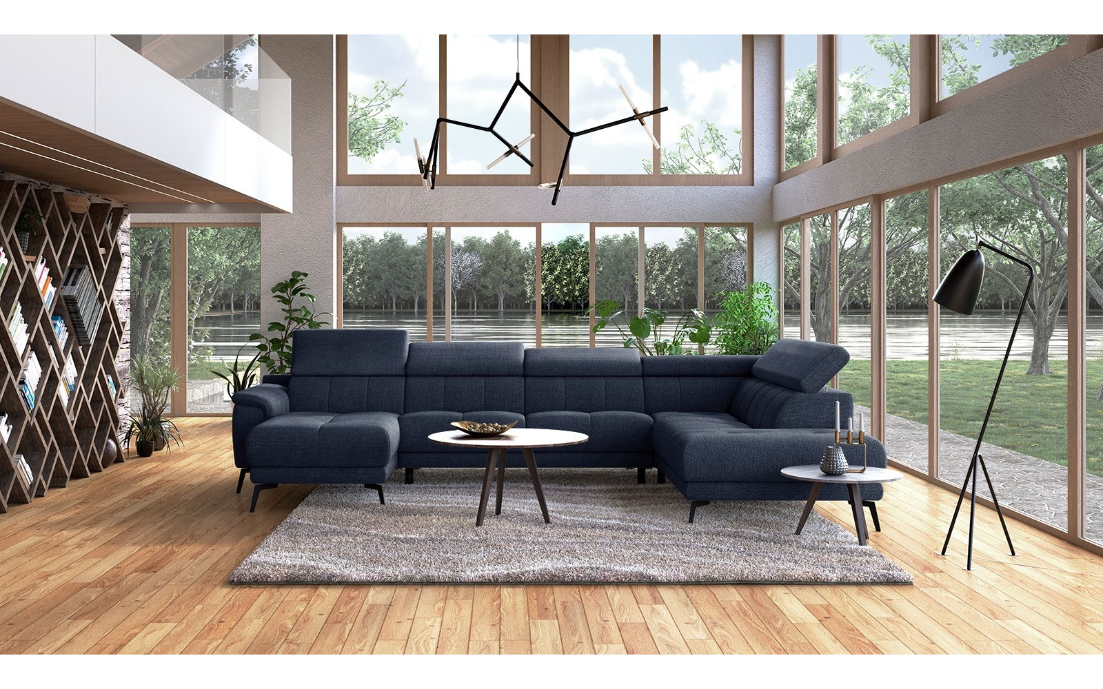 Wohnlandschaft U-Form rechts mit verstellbaren Kopfstützen FIERO