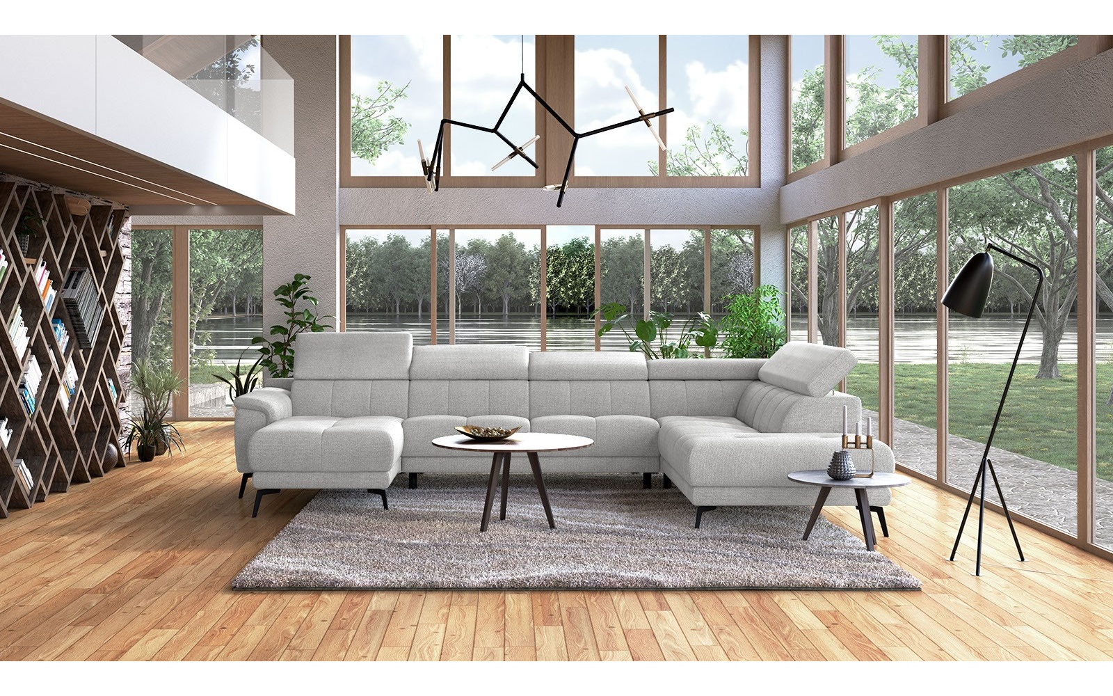 Wohnlandschaft U-Form rechts mit verstellbaren Kopfstützen FIERO