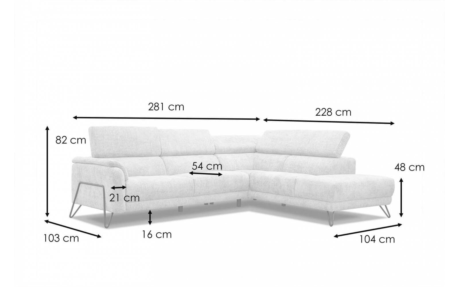 Ecksofa links mit verstellbaren Kopfstützen 5-Sitzer RODEN