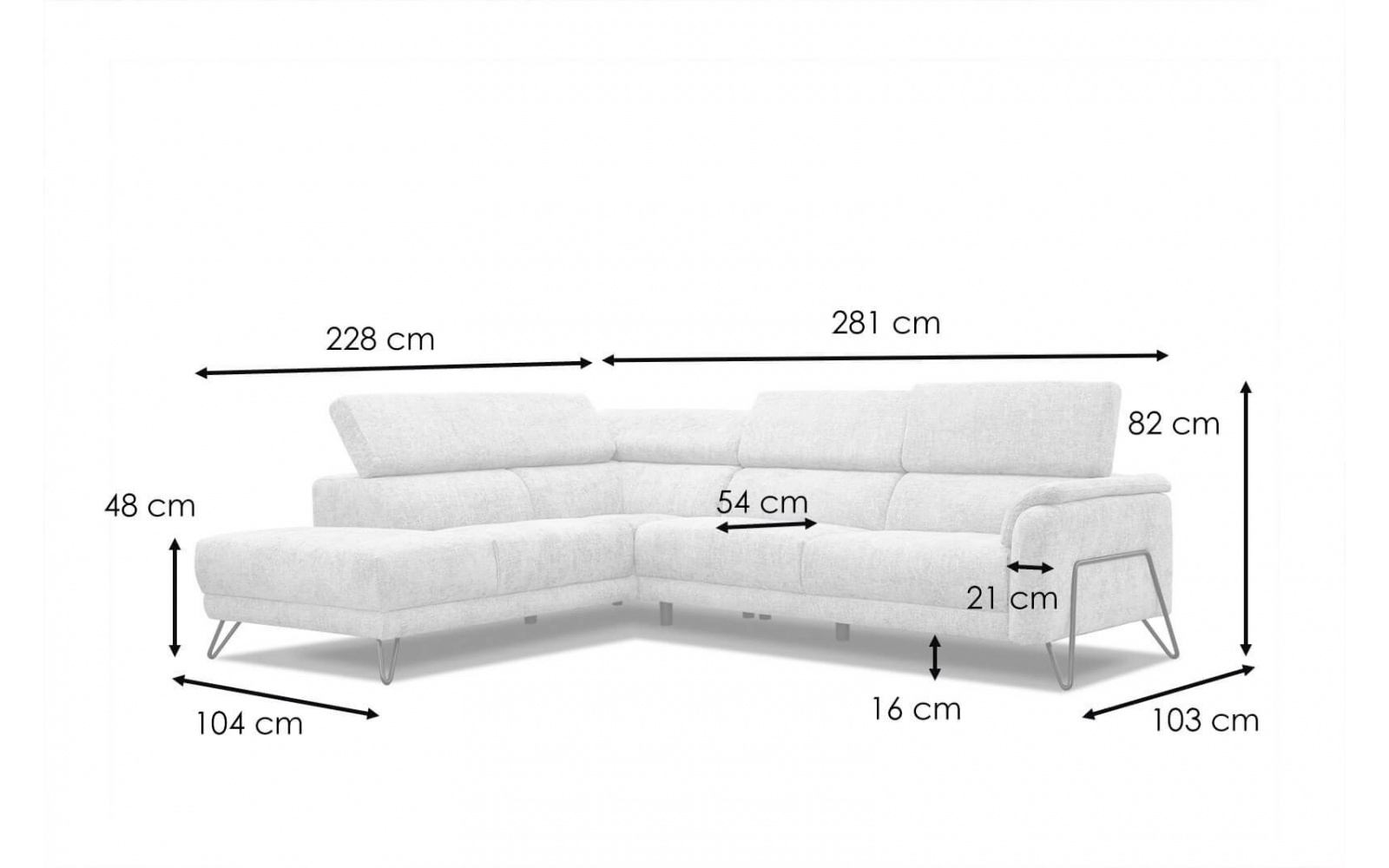 Ecksofa rechts mit verstellbaren Kopfstützen 5-Sitzer RODEN