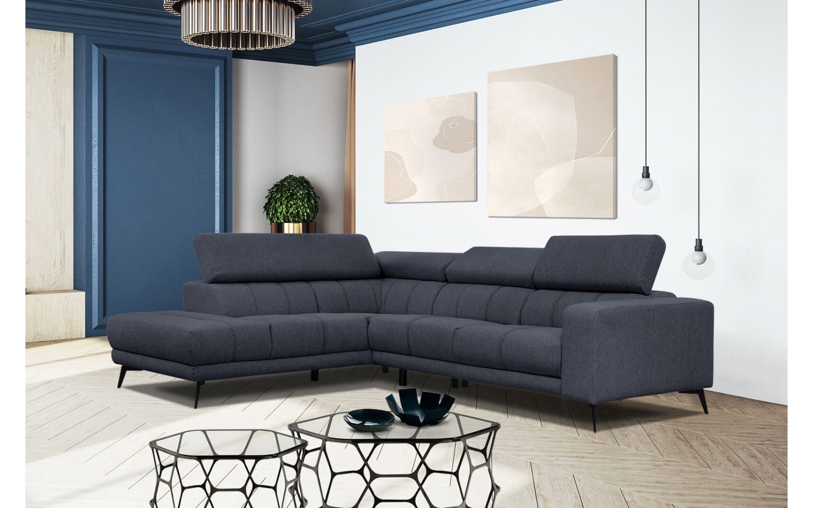 Ecksofa links mit verstellbaren Kopfstützen 5-Sitzer MORELLO