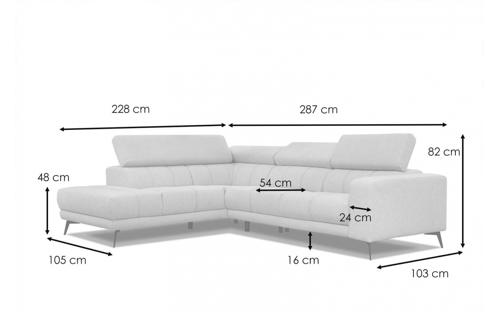 Ecksofa links mit verstellbaren Kopfstützen 5-Sitzer MORELLO