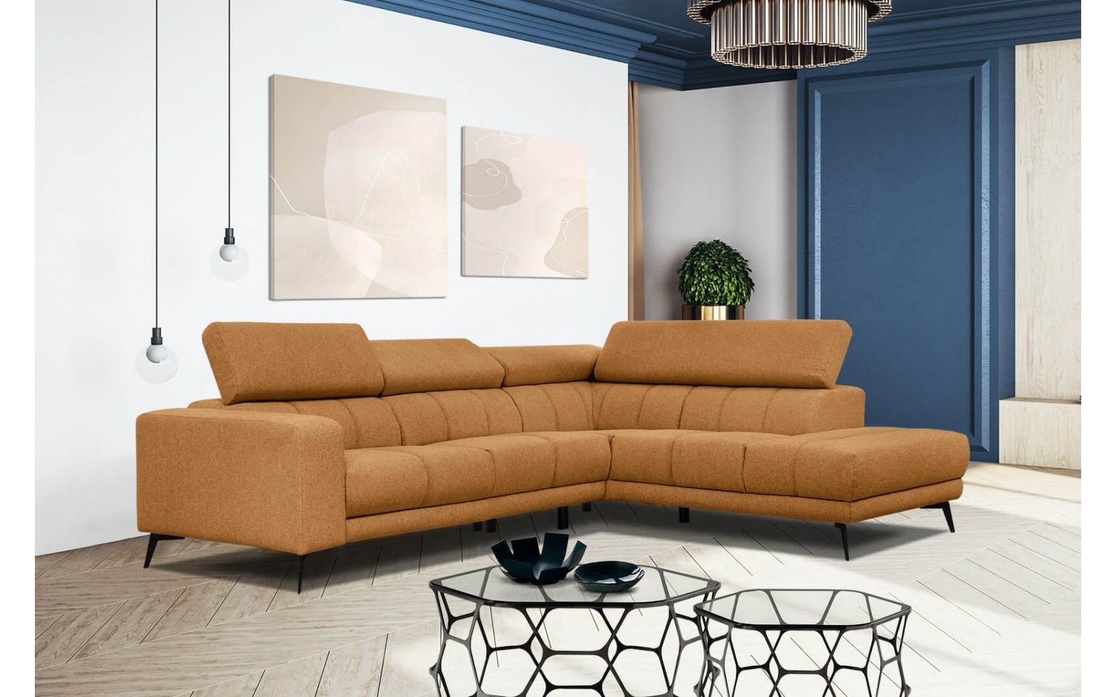 Ecksofa rechts mit verstellbaren Kopfstützen 5-Sitzer MORELLO