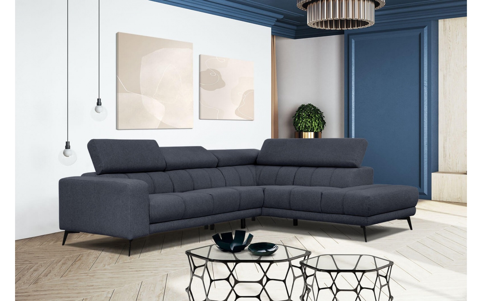 Ecksofa rechts mit verstellbaren Kopfstützen 5-Sitzer MORELLO