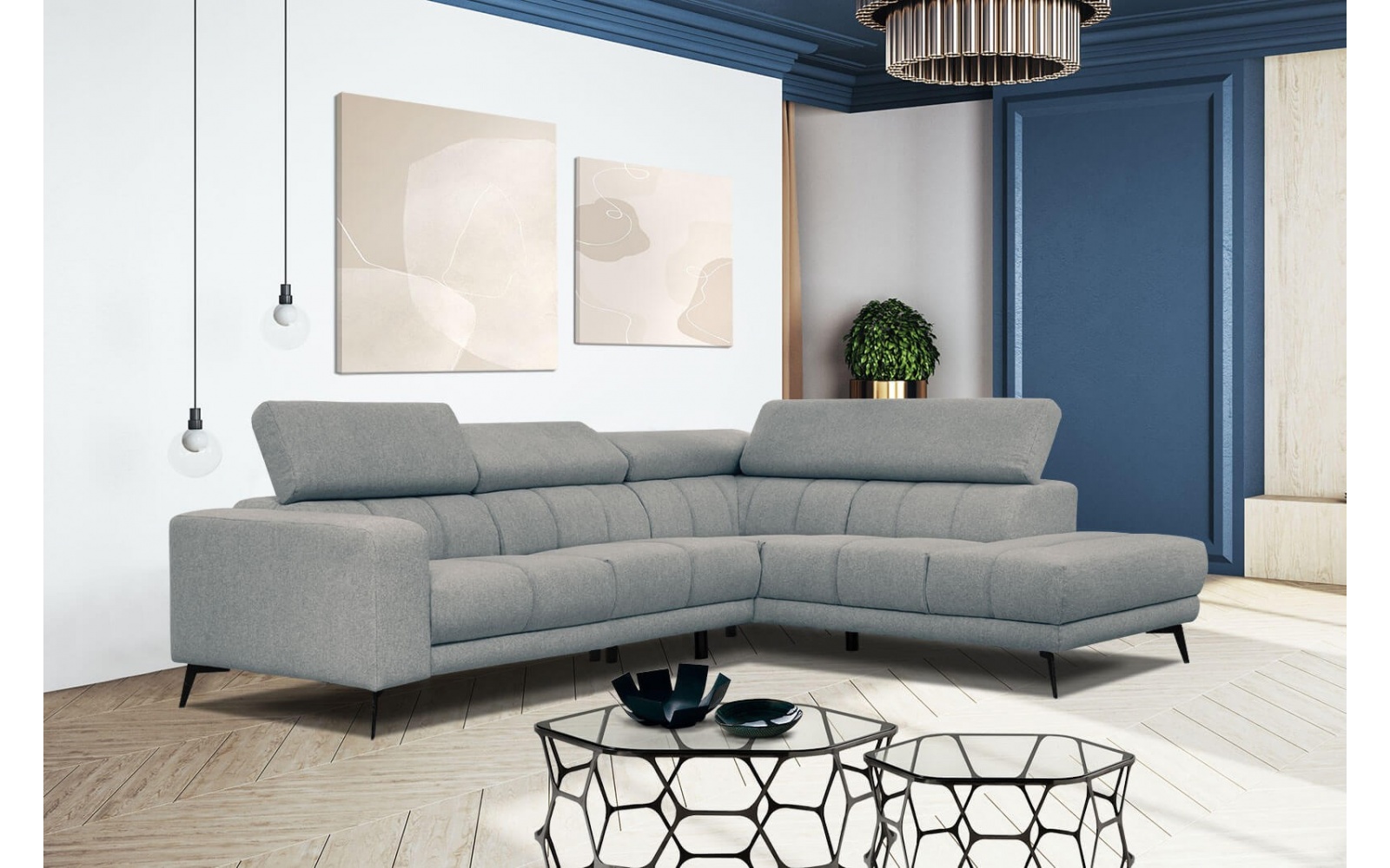 Ecksofa rechts mit verstellbaren Kopfstützen 5-Sitzer MORELLO