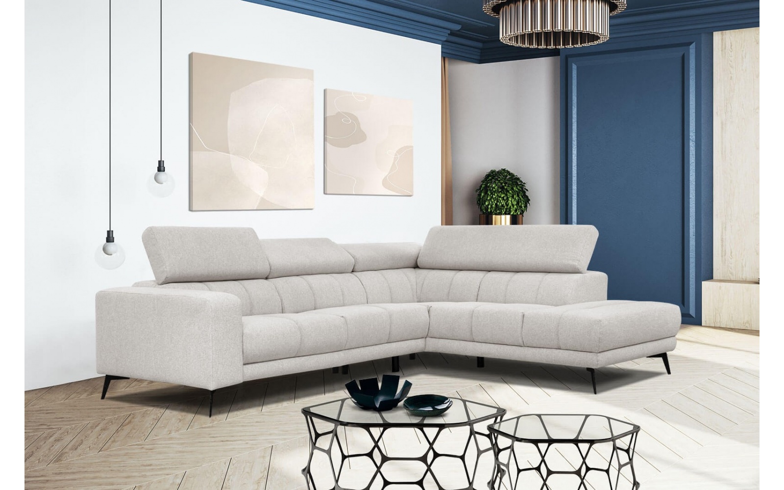 Ecksofa rechts mit verstellbaren Kopfstützen 5-Sitzer MORELLO