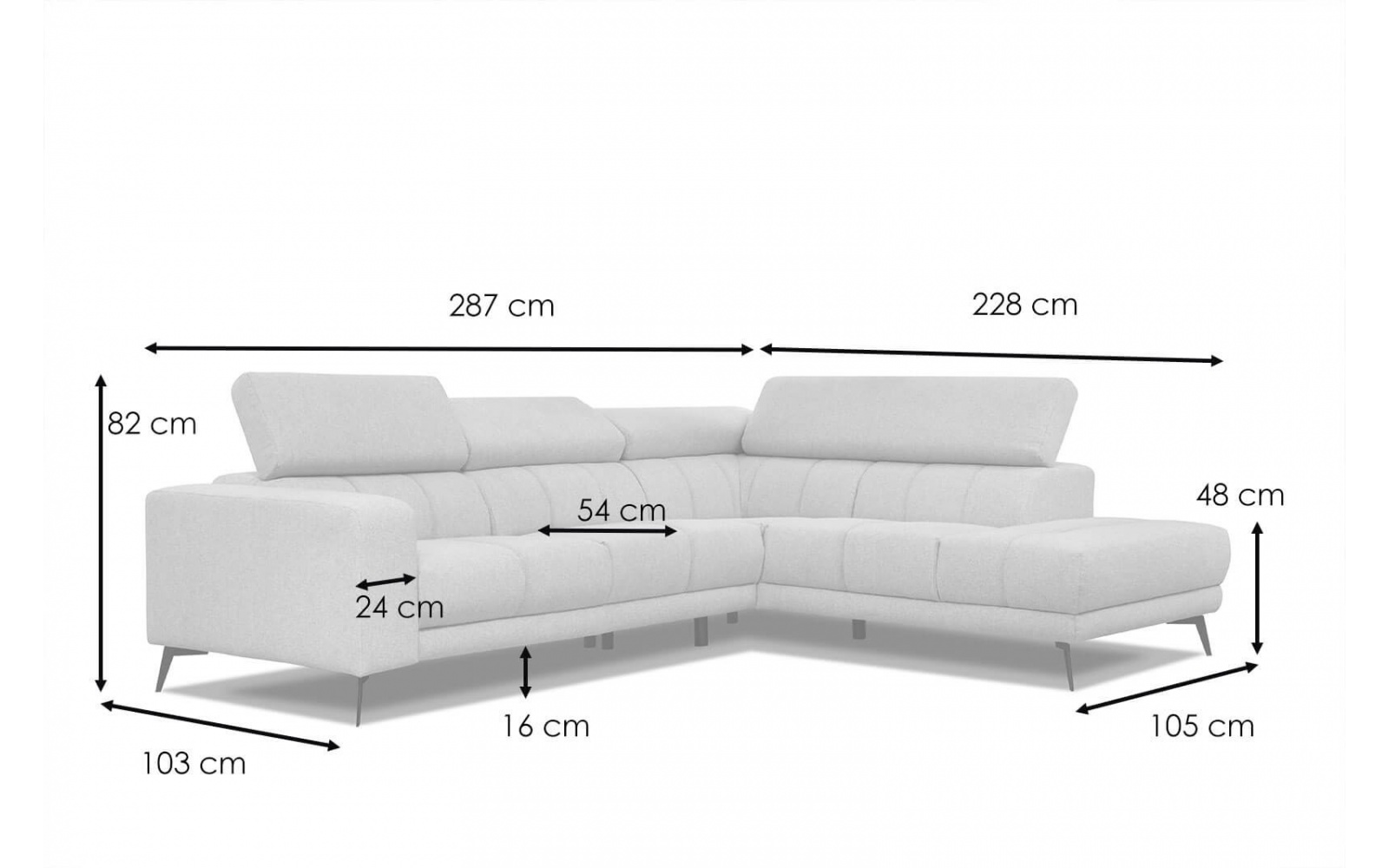 Ecksofa rechts mit verstellbaren Kopfstützen 5-Sitzer MORELLO