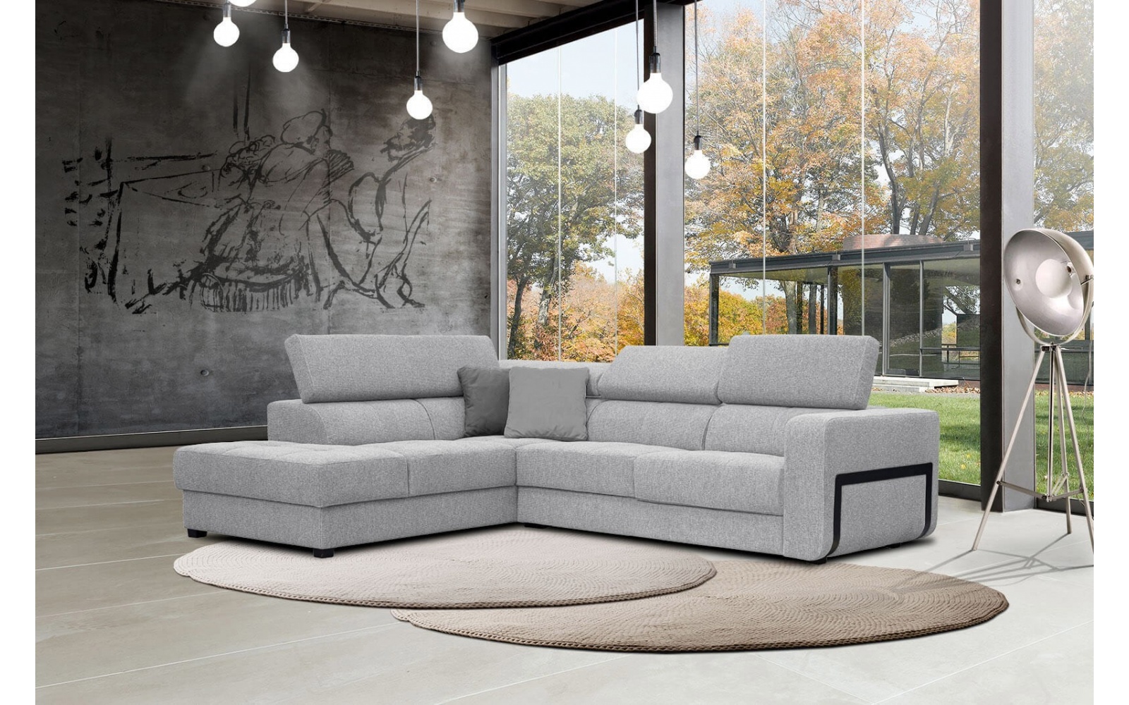 Ecksofa links mit verstellbaren Kopfstützen 5-Sitzer BERGO