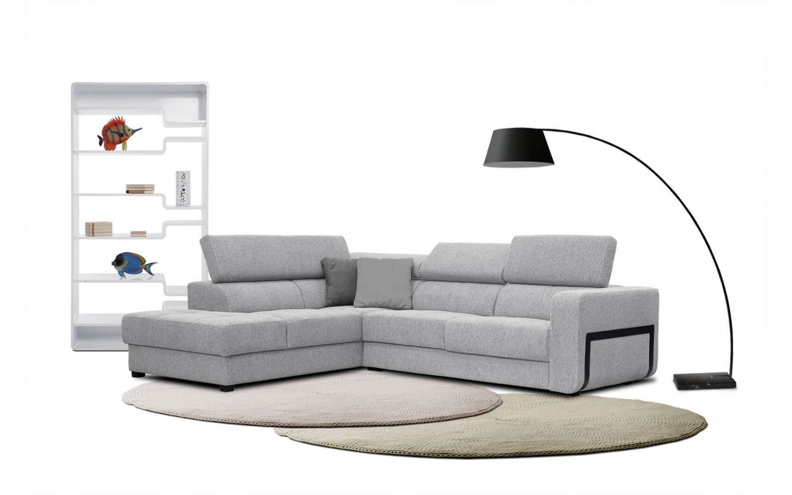 Ecksofa links mit verstellbaren Kopfstützen 5-Sitzer BERGO