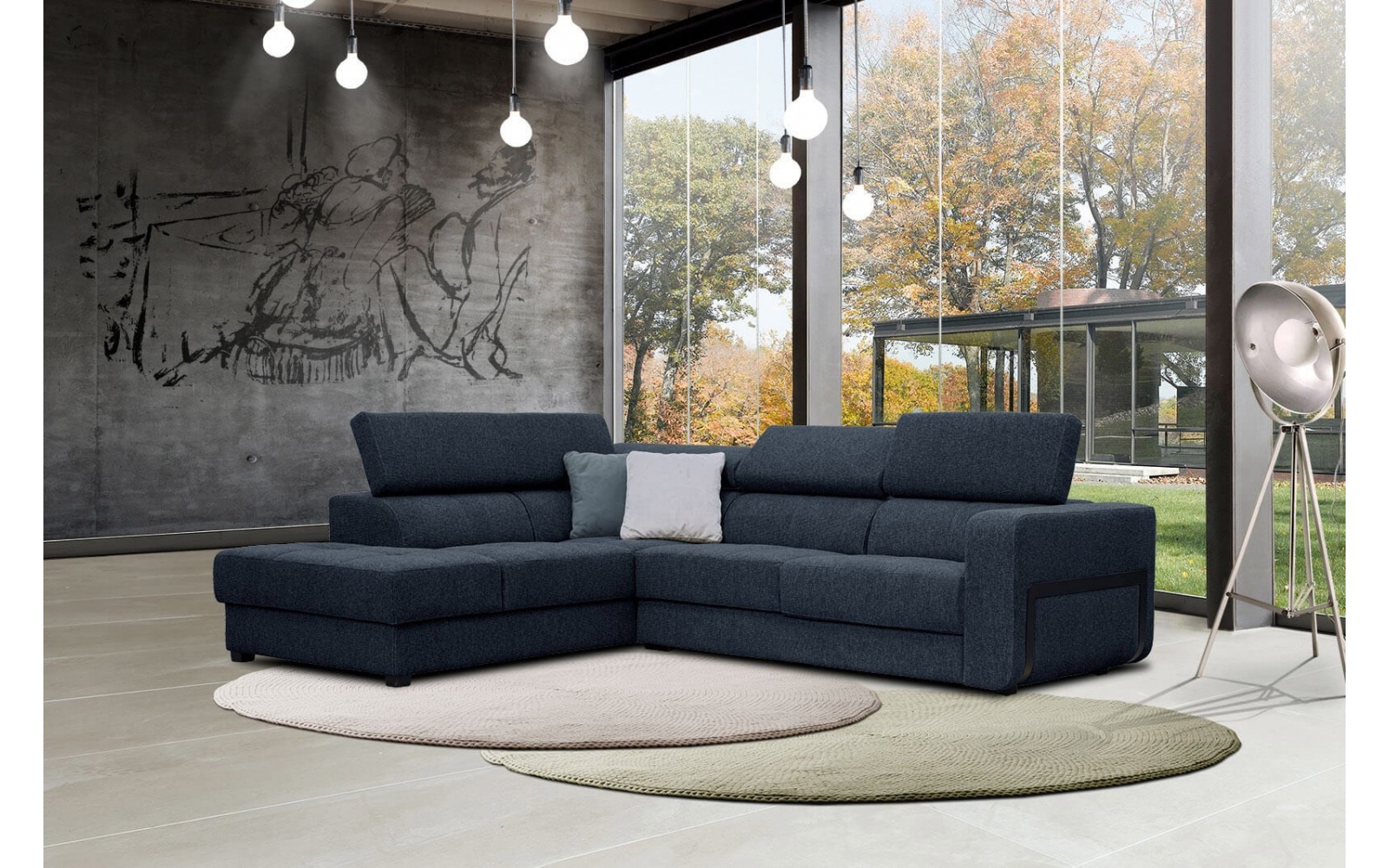 Ecksofa links mit verstellbaren Kopfstützen 5-Sitzer BERGO