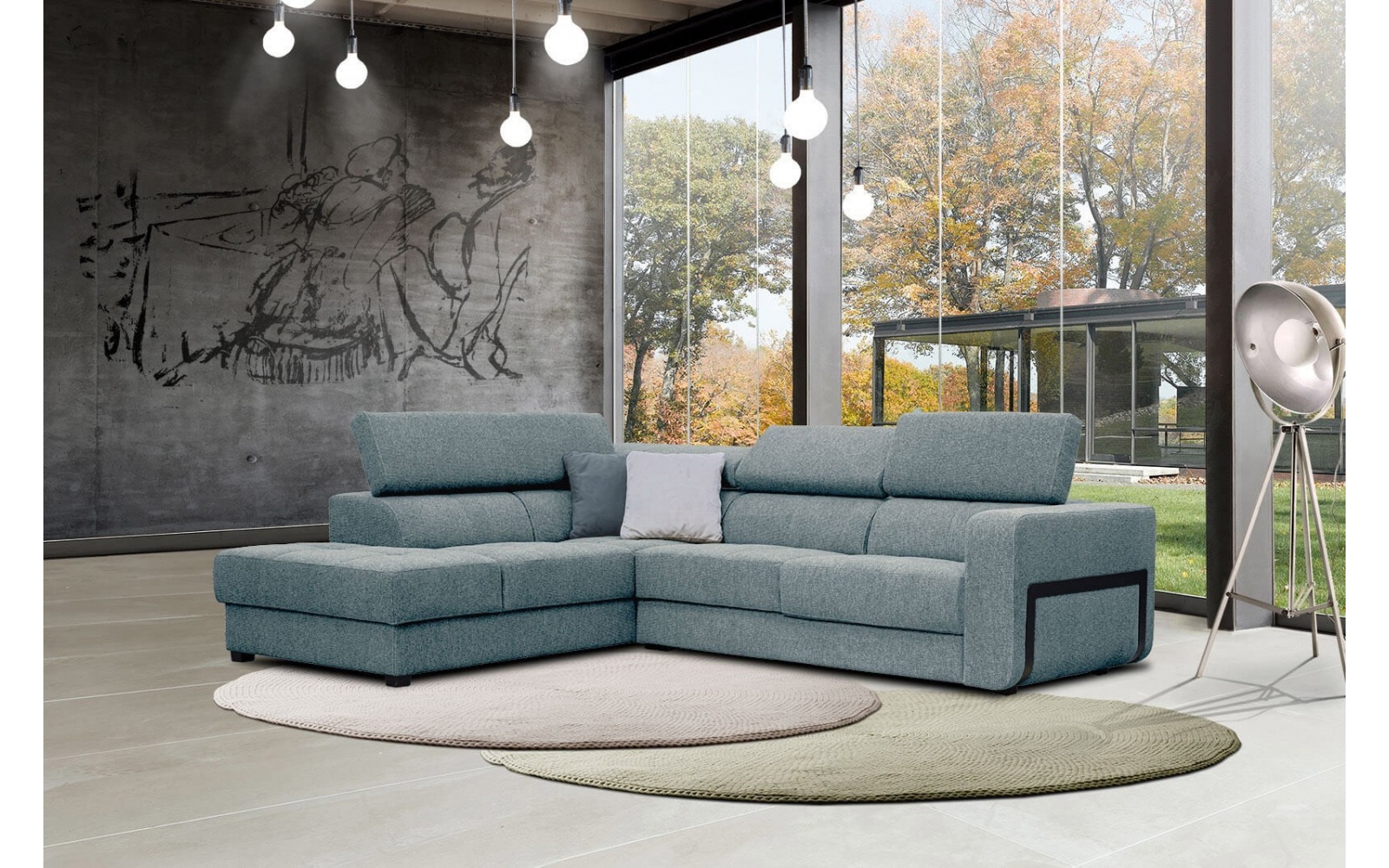Ecksofa links mit verstellbaren Kopfstützen 5-Sitzer BERGO