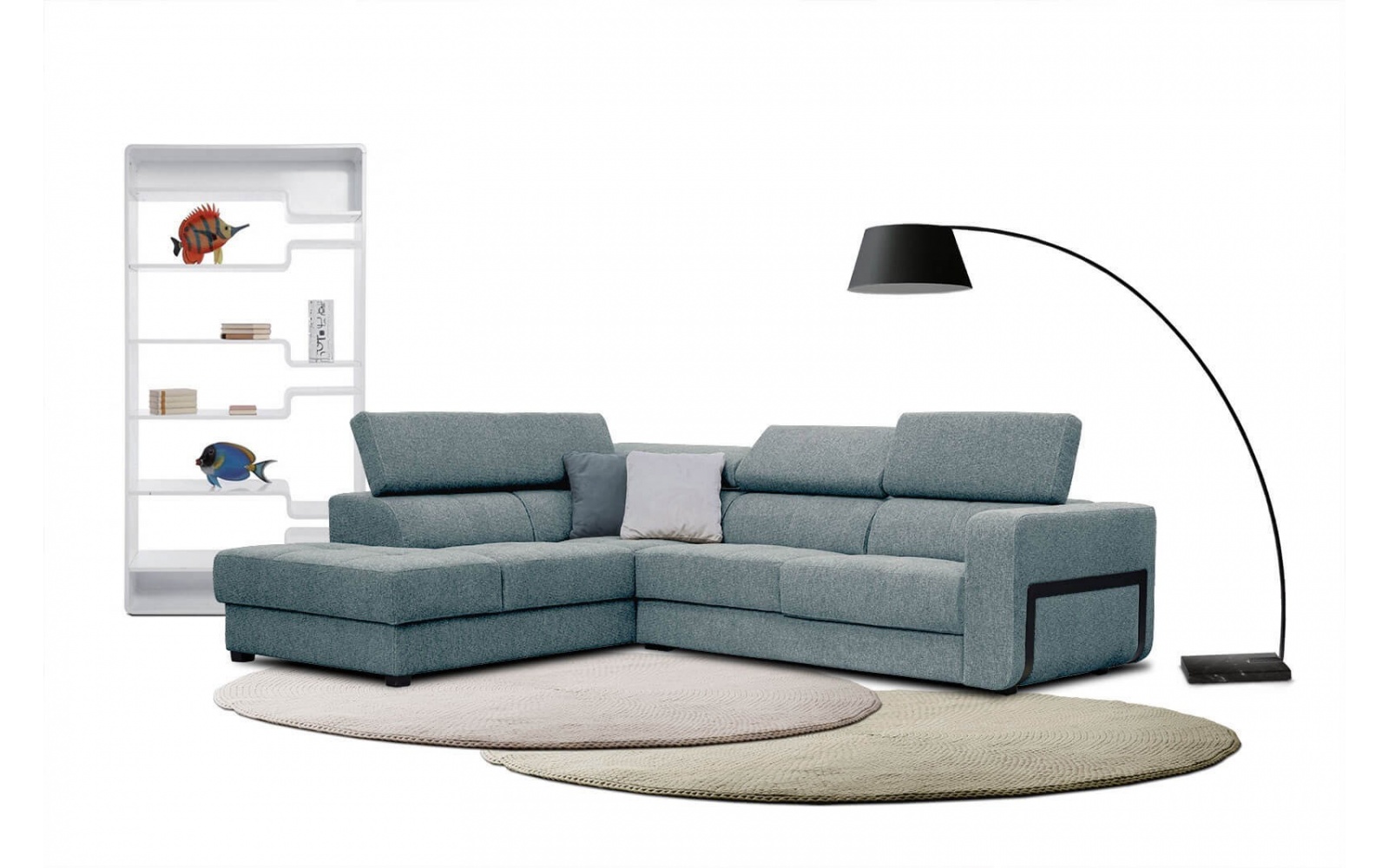 Ecksofa links mit verstellbaren Kopfstützen 5-Sitzer BERGO